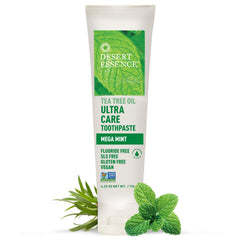 Desert Essence tubo frontal mostrando nombre y tamaño 6.25 oz, ideal para identificar el producto