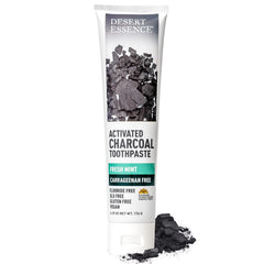 Desert Essence tubo frontal mostrando etiqueta y diseño, presenta beneficios de limpieza