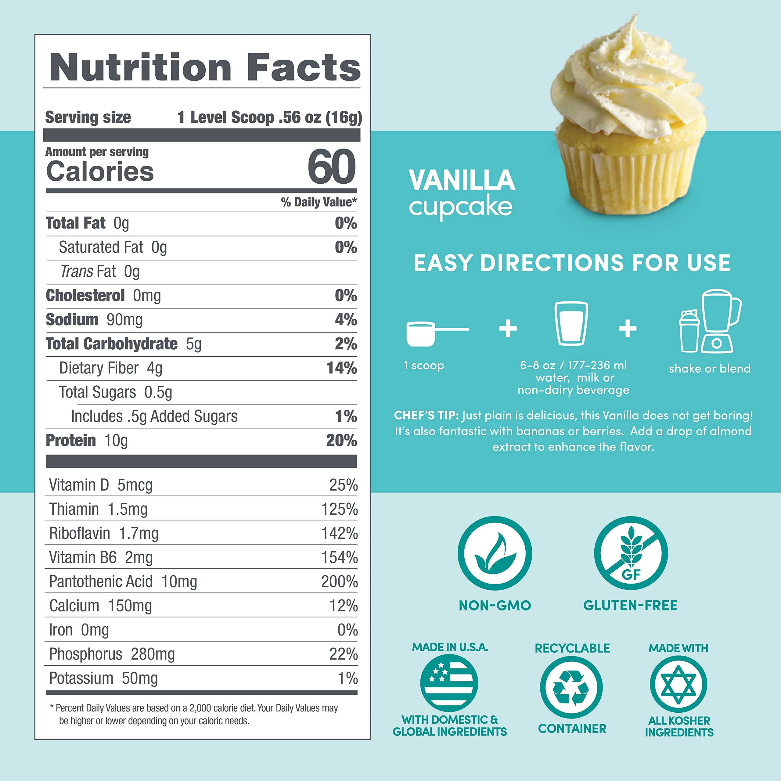 Designer Wellness etiqueta con lista de ingredientes y vitaminas para transparencia