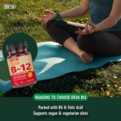 DEVA etiqueta nutricional con metilcobalamina B12, ácido fólico y B6
