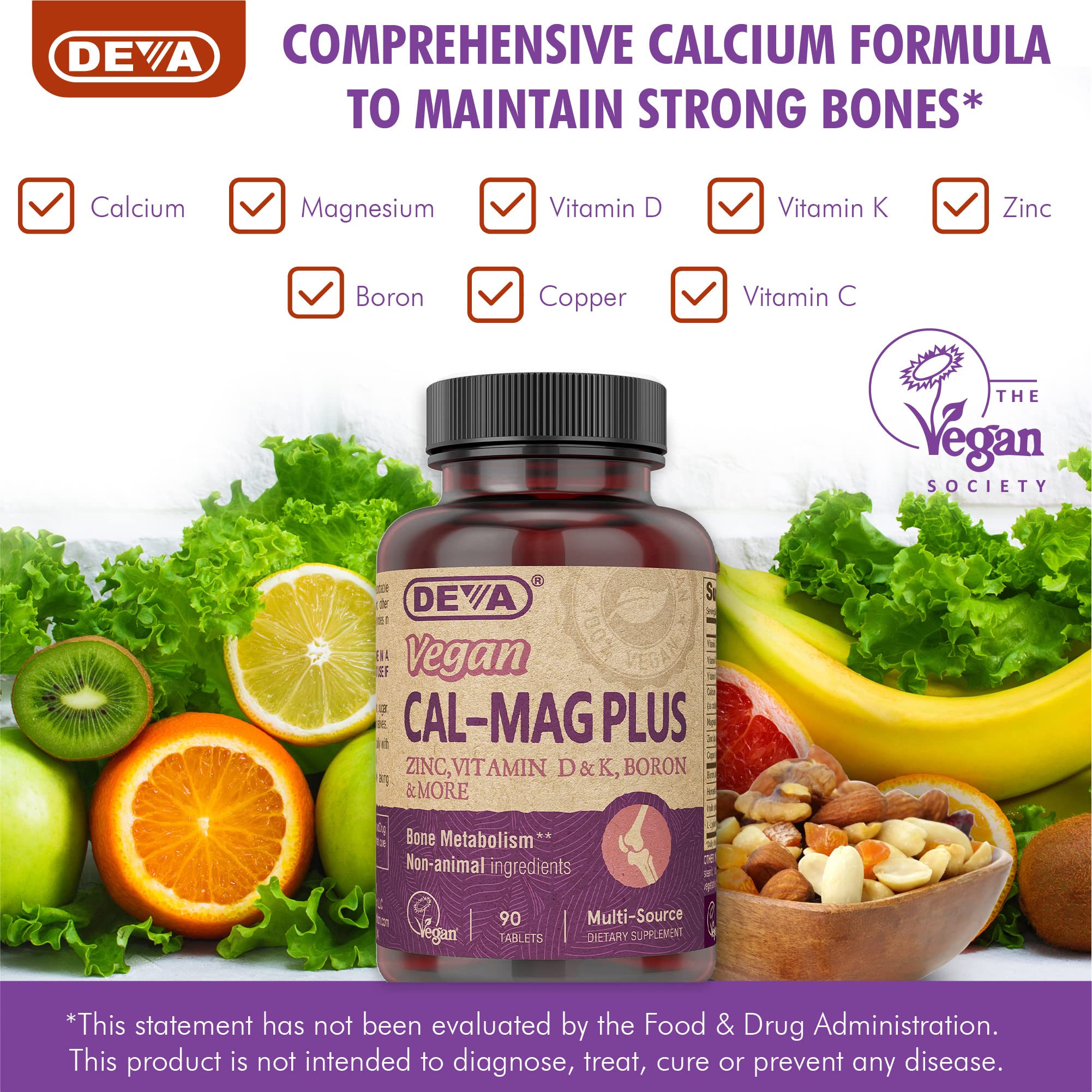 DEVA escena de cocina con el suplemento junto a alimentos saludables
