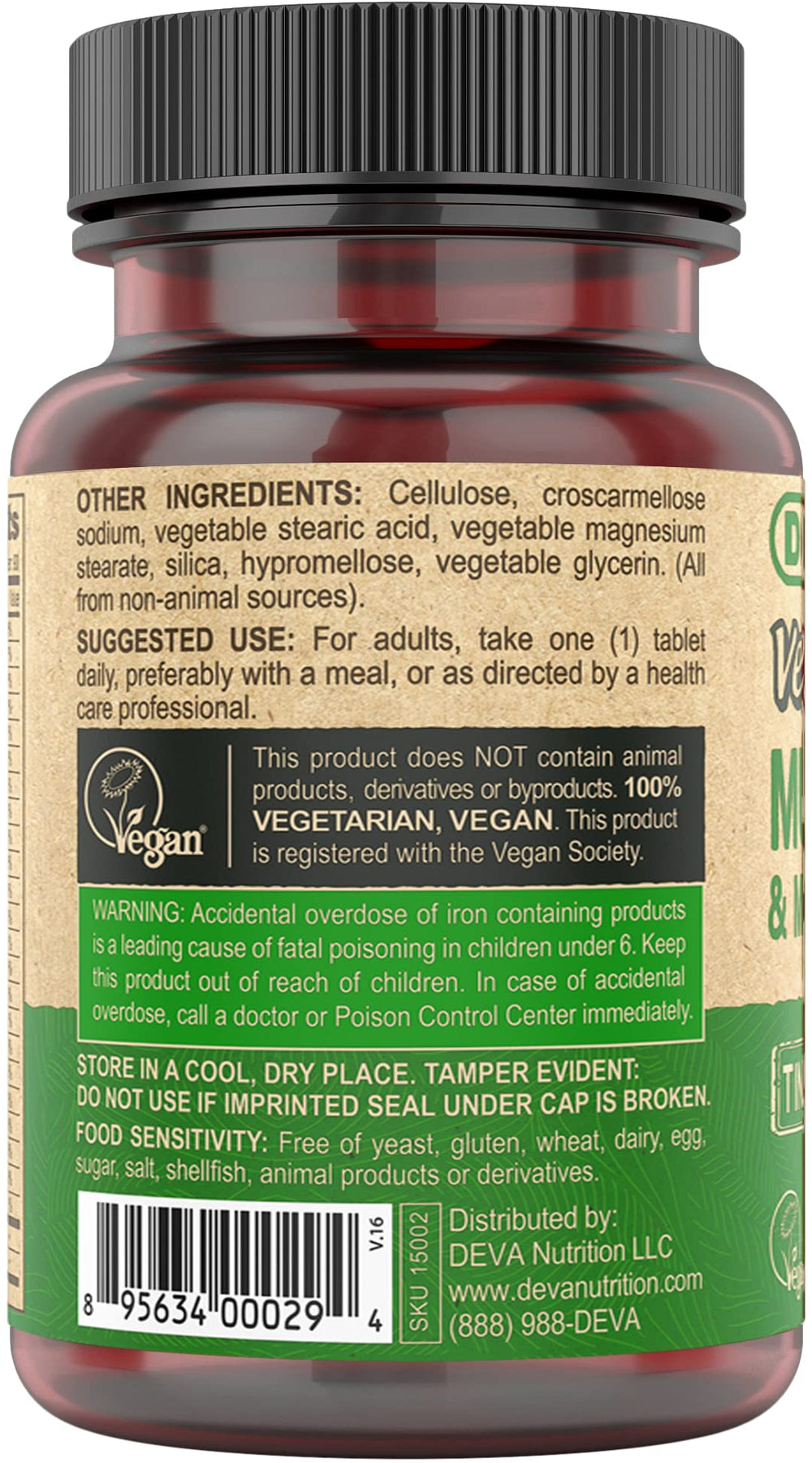 DEVA etiqueta con información nutricional legible para comprobar ingredientes clave