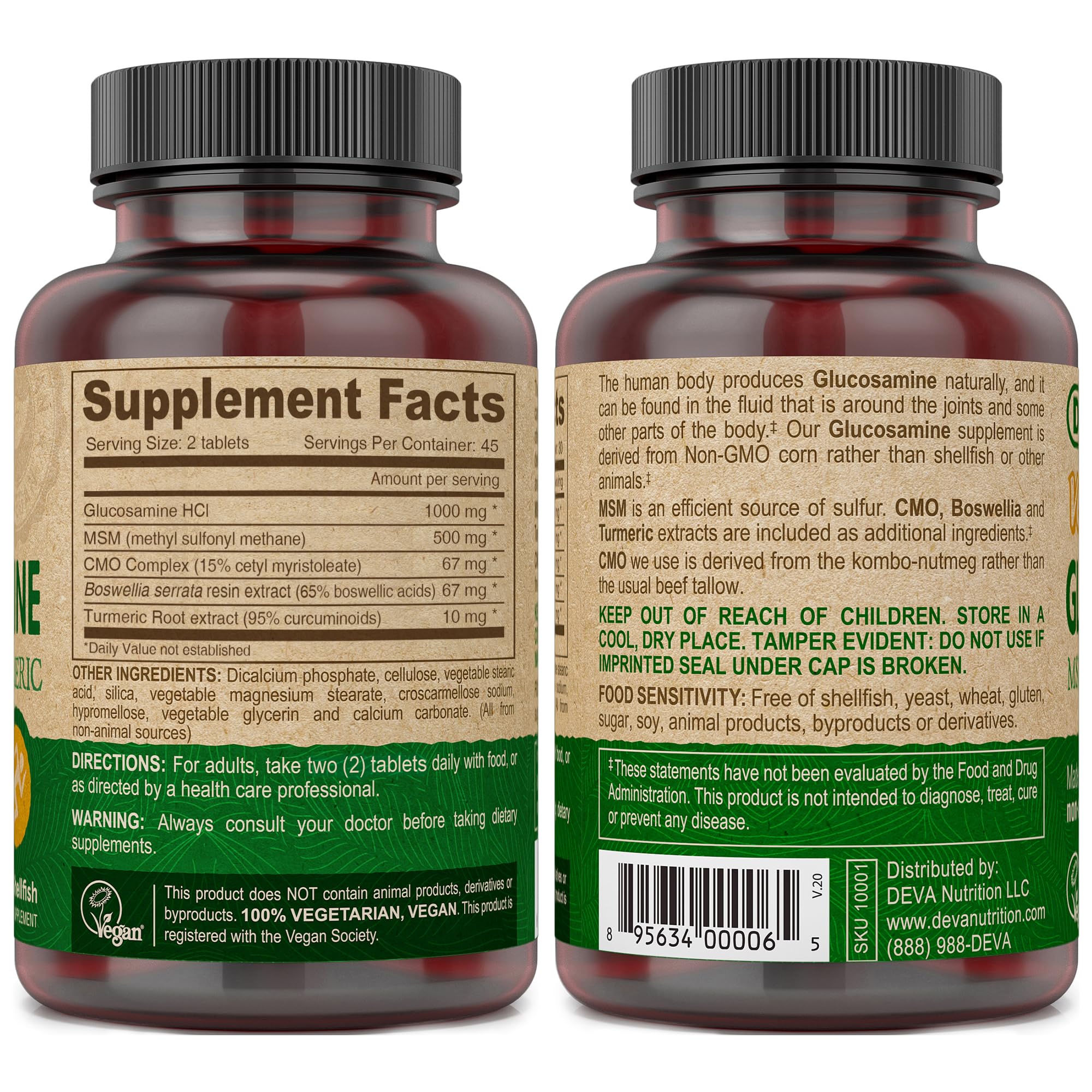 DEVA etiqueta con lista de ingredientes y origen vegetal visible