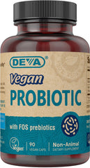 DEVA frente del empaque mostrando 90 cápsulas y beneficios veganos