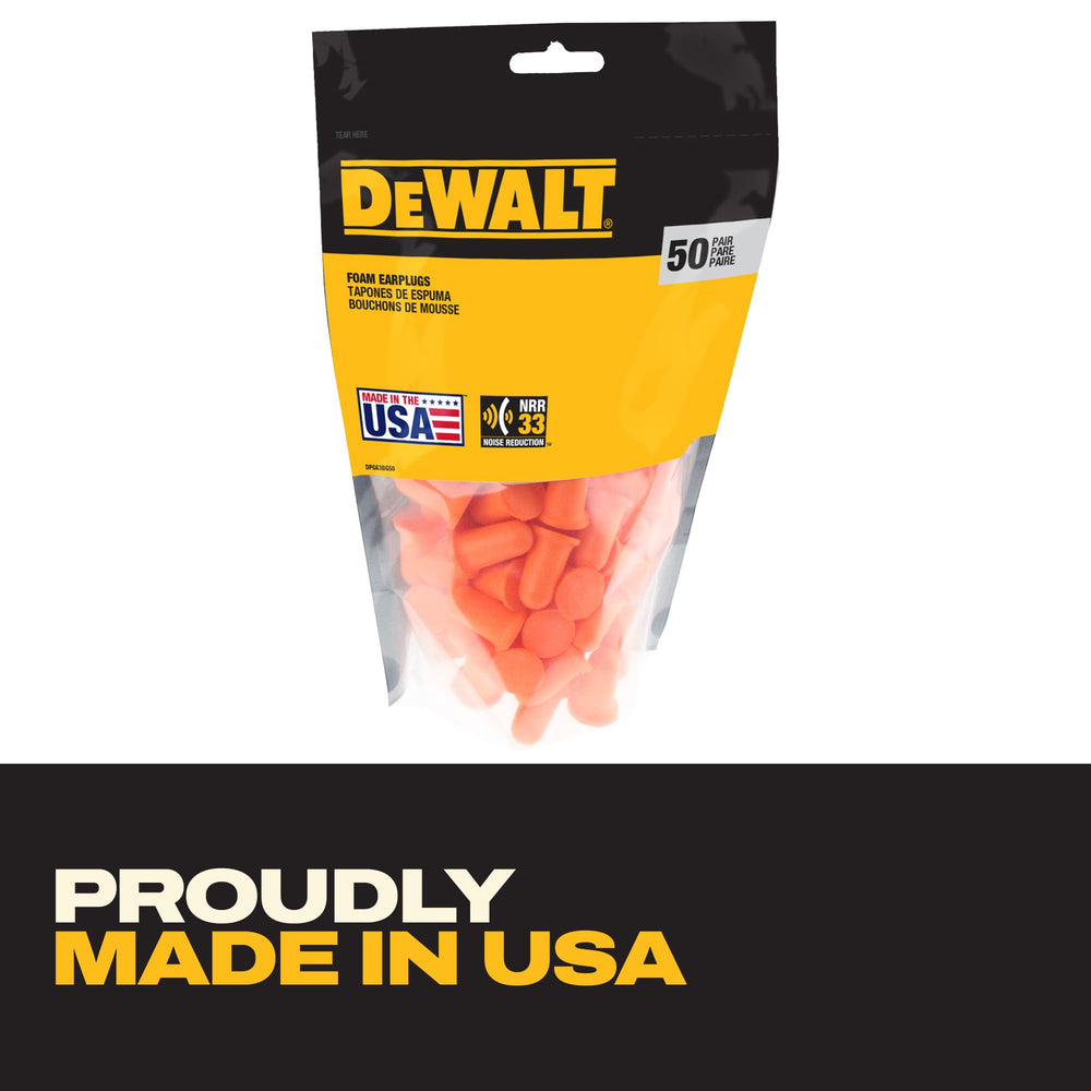 DEWALT en obra con trabajador usando tapones asegurando protección auditiva