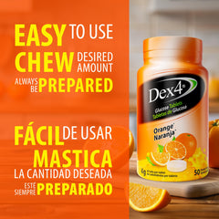 Persona tomando una tableta Dex4 naranja en movimiento para rápida reposición