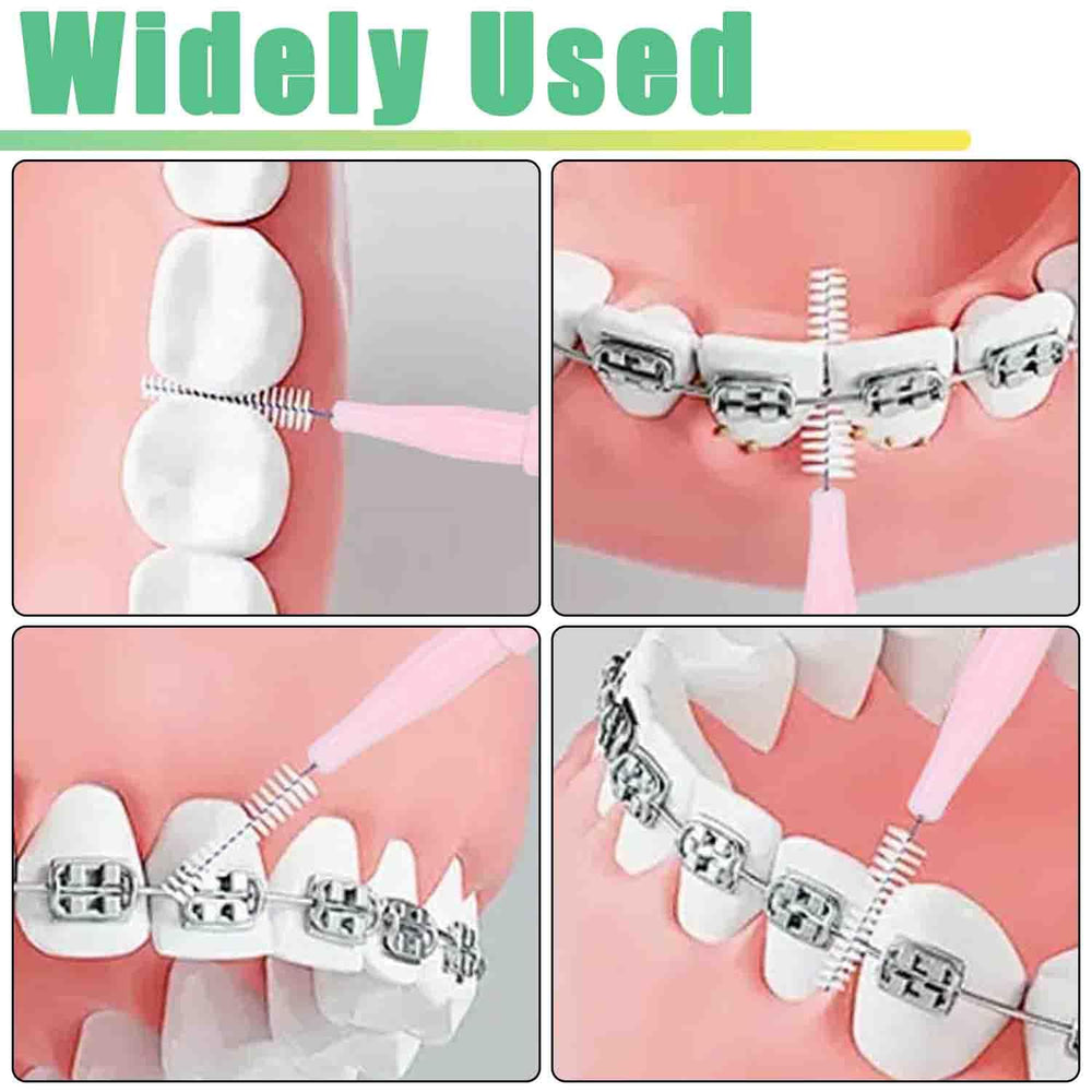 DHYLRICHER cepillo en uso entre dientes para eliminar restos alimenticios