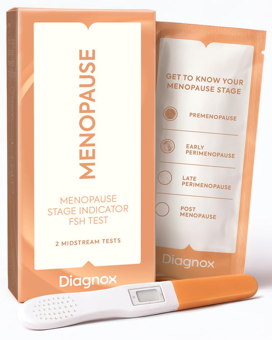 DIAGNOX HEALTH kit frontal mostrando embalaje y dos pruebas, claridad rápida