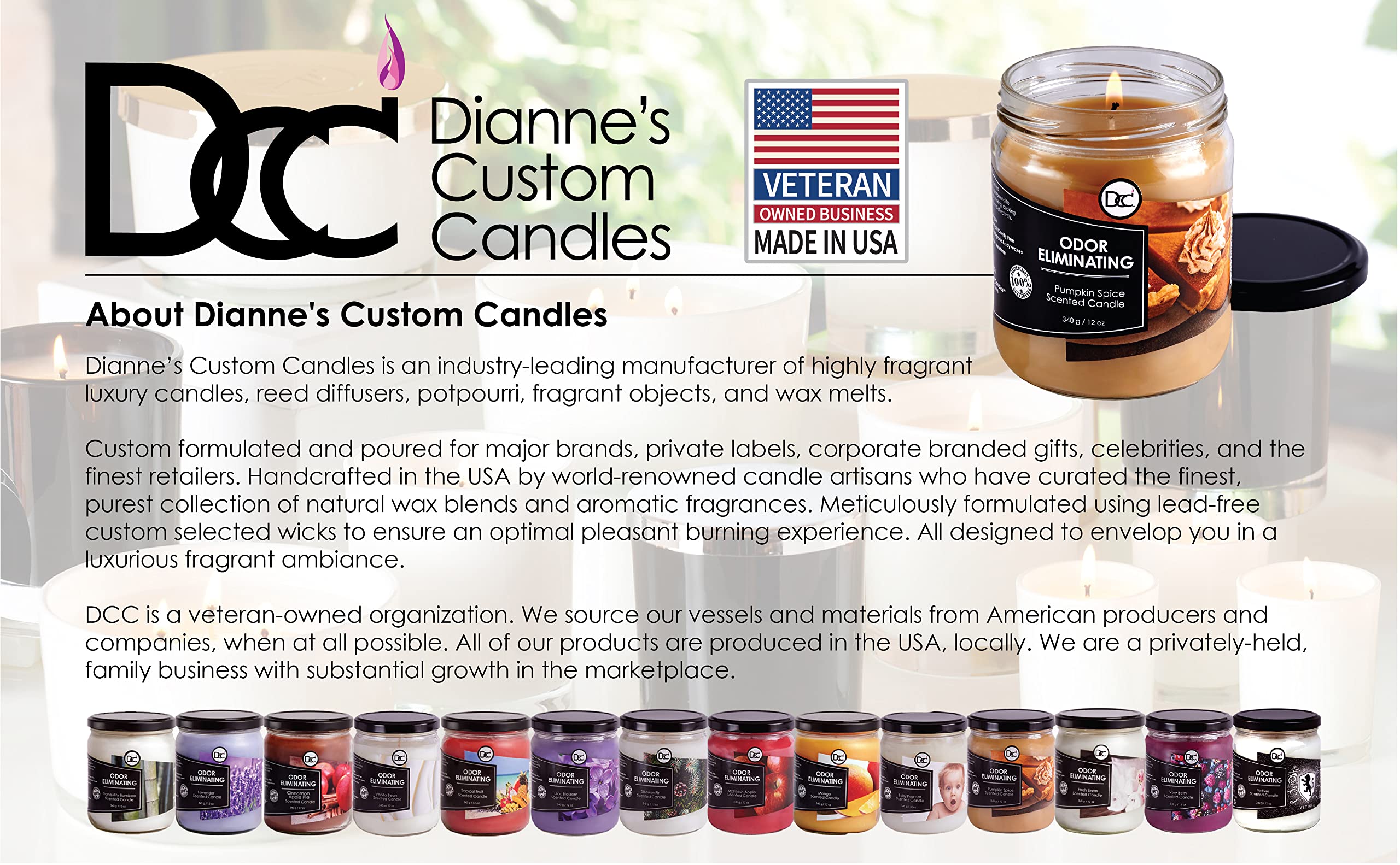 Dianne's Custom Candles vela sobre mesa de noche creando un entorno fresco y relajante
