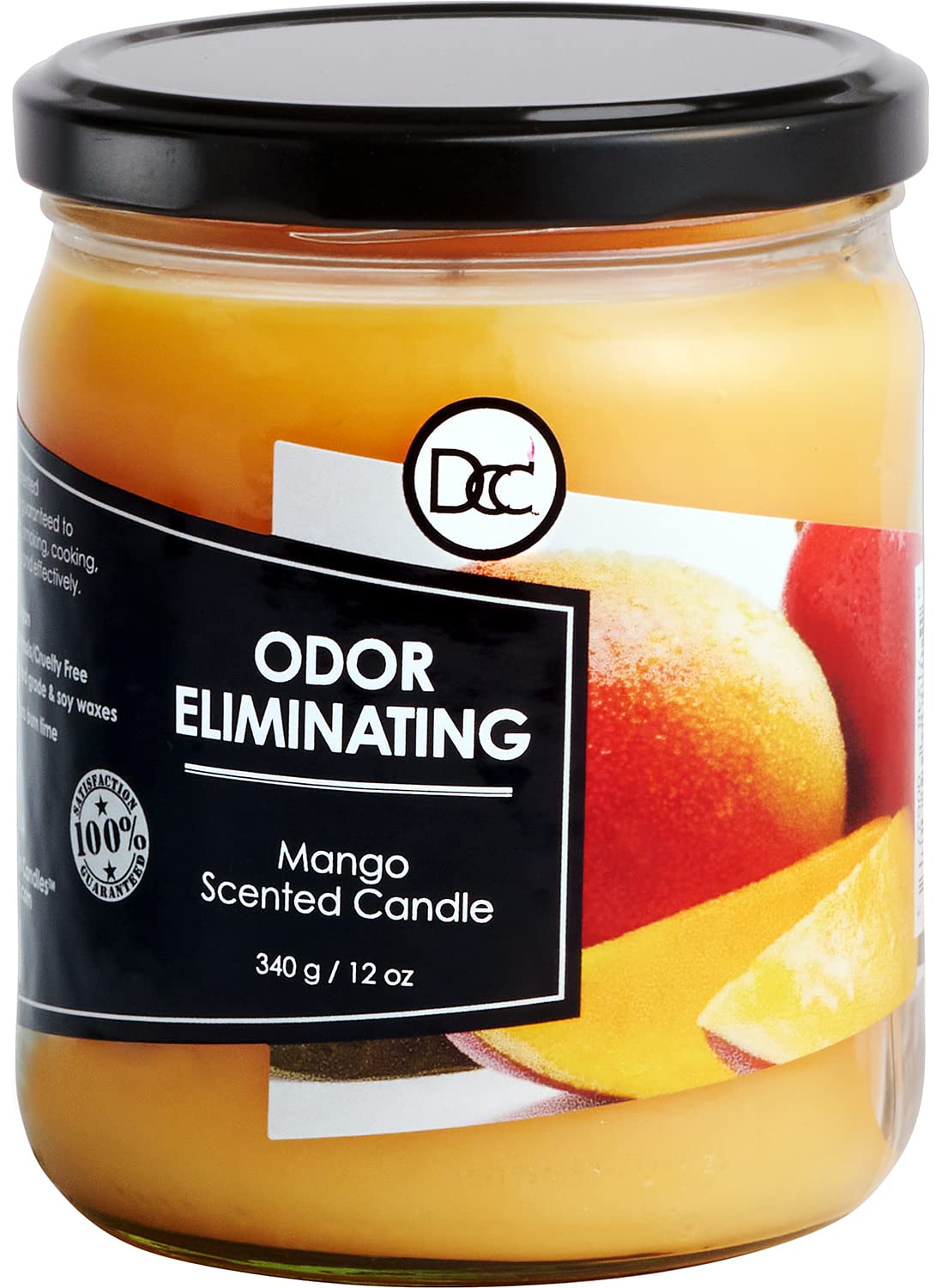 Dianne's Custom Candles vista frontal del envase con aroma mango, elimina olores
