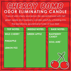 Comparación de tamaño de la vela Cherry Bomb de 12 oz de Dianne's Custom Candles junto a objetos cotidianos