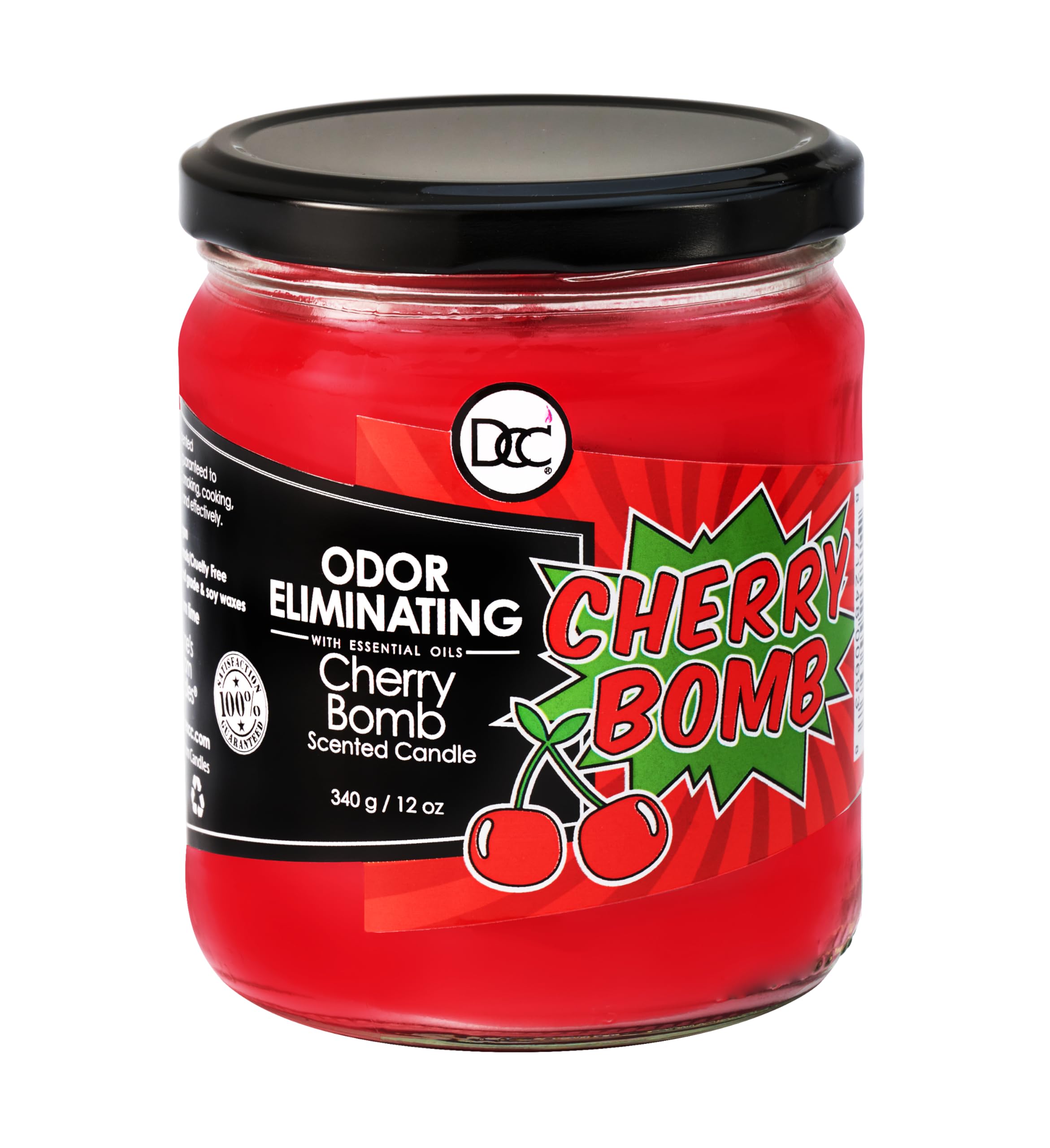 Dianne's Custom Candles vela Cherry Bomb frontal con etiqueta clara y aspecto premium