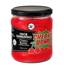 Dianne's Custom Candles vela Cherry Bomb frontal con etiqueta clara y aspecto premium