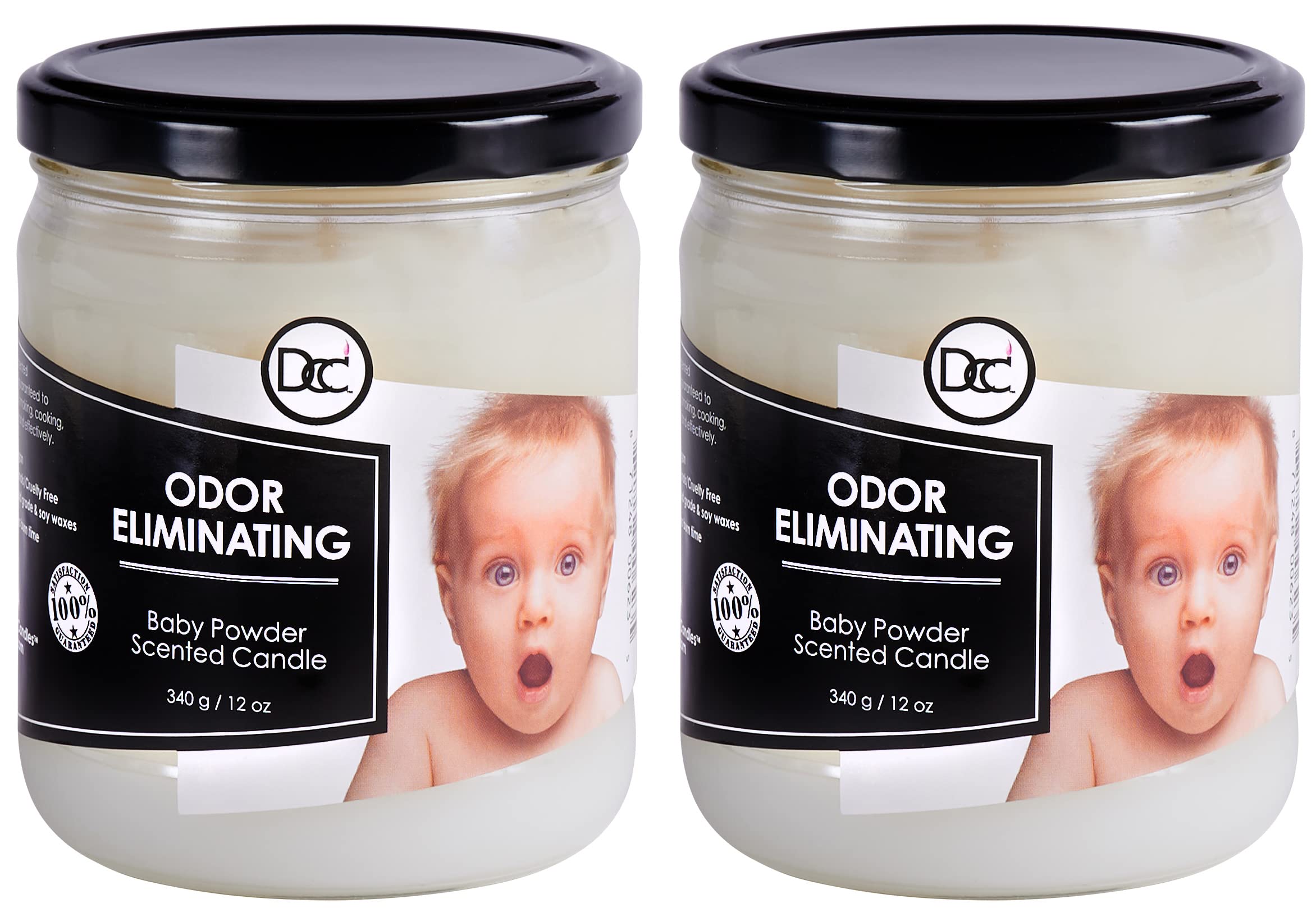 Dianne's Custom Candles vista frontal del envase con aroma baby powder y presentación elegante