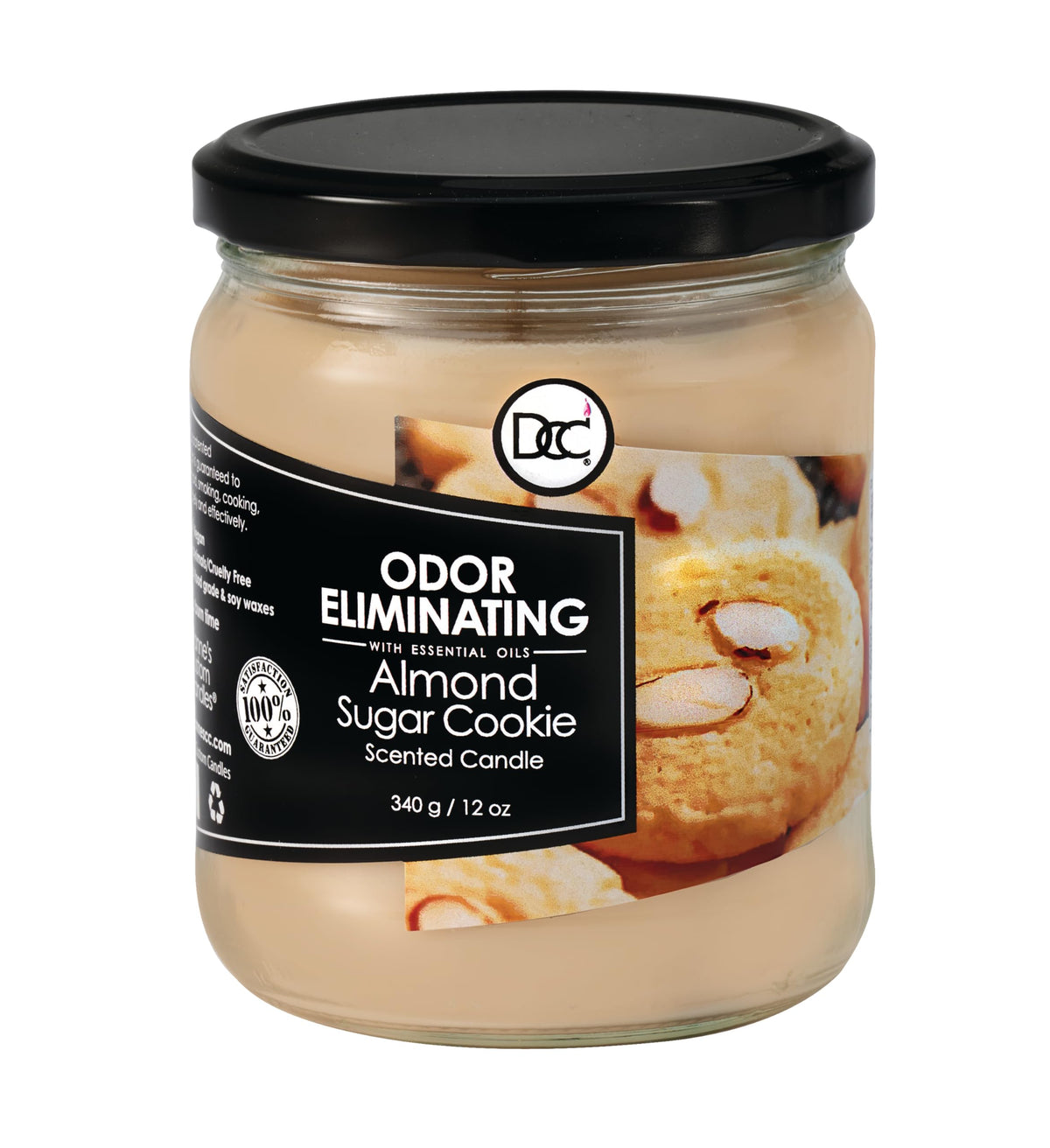 Dianne's Custom Candles vela frente mostrando diseño y aroma Almond Sugar Cookie