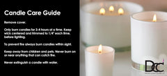 Dianne's Custom Candles instrucciones en la etiqueta con consejos de seguridad