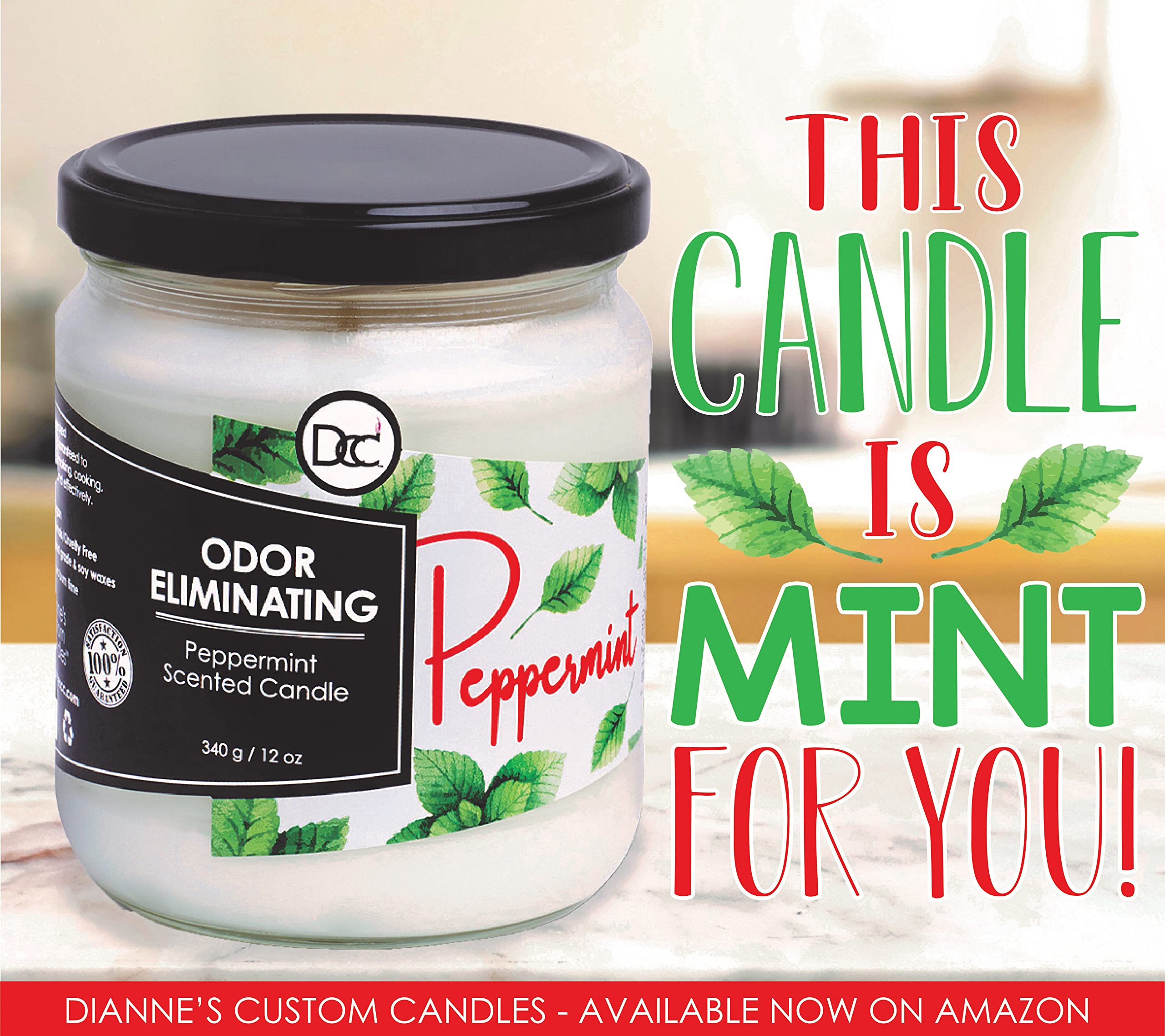 Dianne's Custom Candles vela en cocina neutralizando olores tras cocinar