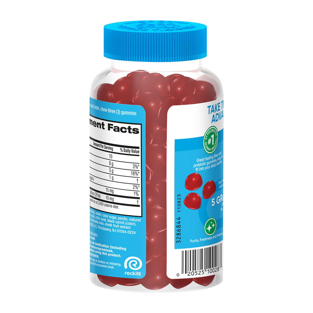 Digestive Advantage caja abierta con frasco y gomitas listo para llevar