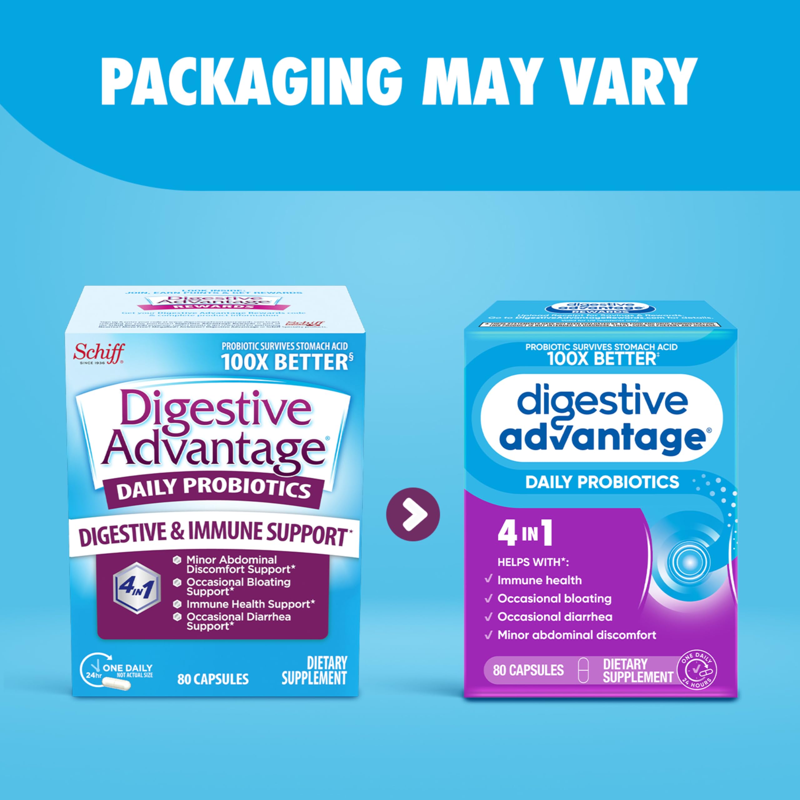 Digestive Advantage cápsula en primer plano enfatizando protección y pureza
