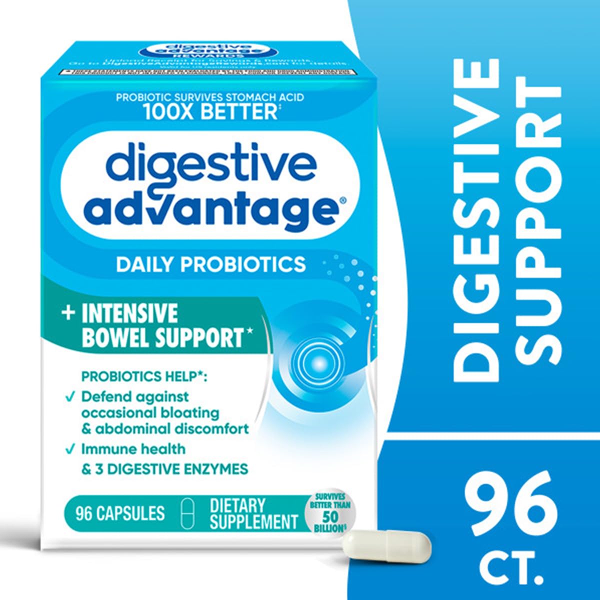 Digestive Advantage cápsula en mano para dosificar y facilitar la ingesta
