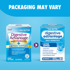 detalle de etiqueta Digestive Advantage con ingredientes y certificaciones