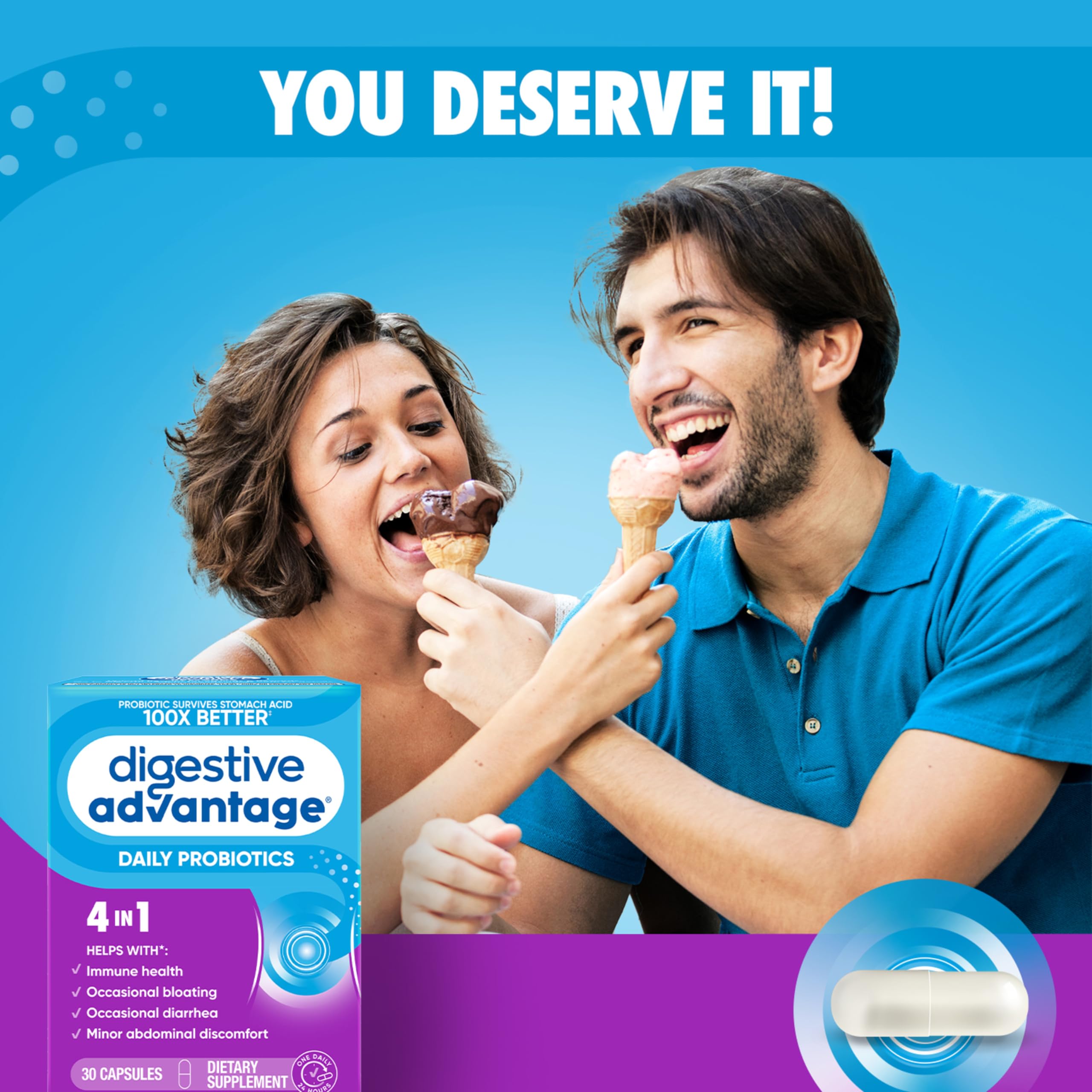 Persona tomando Digestive Advantage durante desayuno para rutina diaria