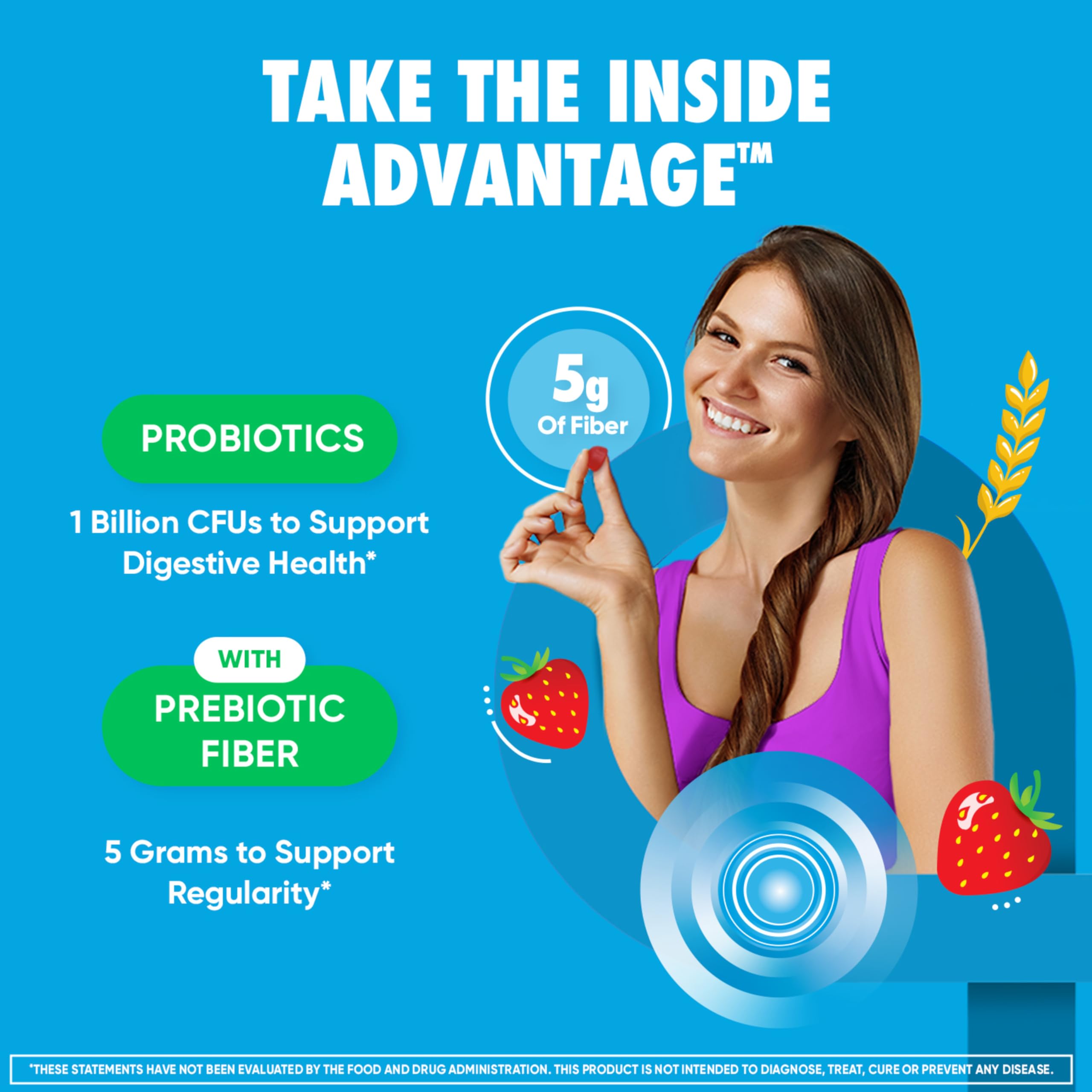 Digestive Advantage primer plano de gomita para apreciar textura y atractivo