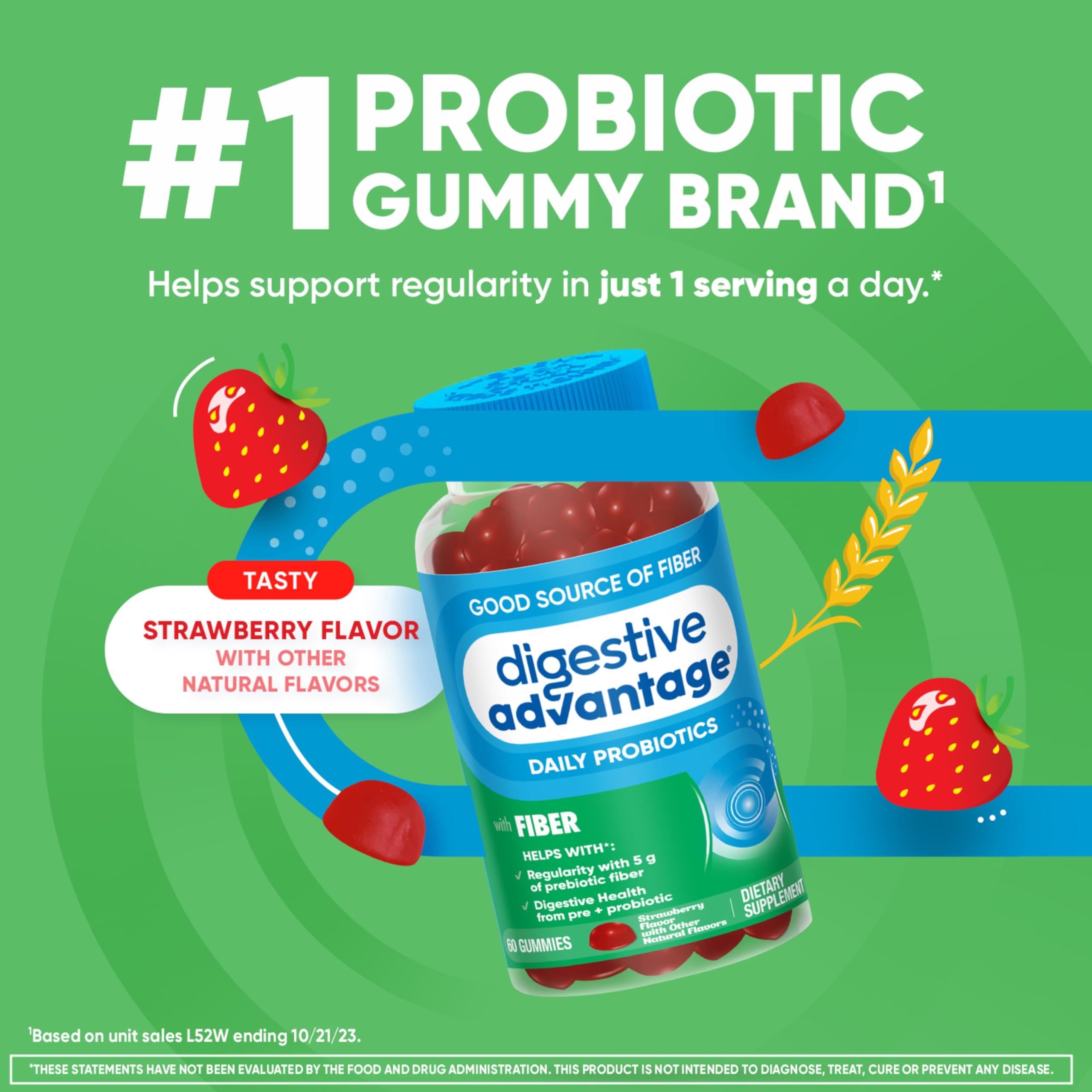 Digestive Advantage gomita en mano lista para masticar y fácil de tomar