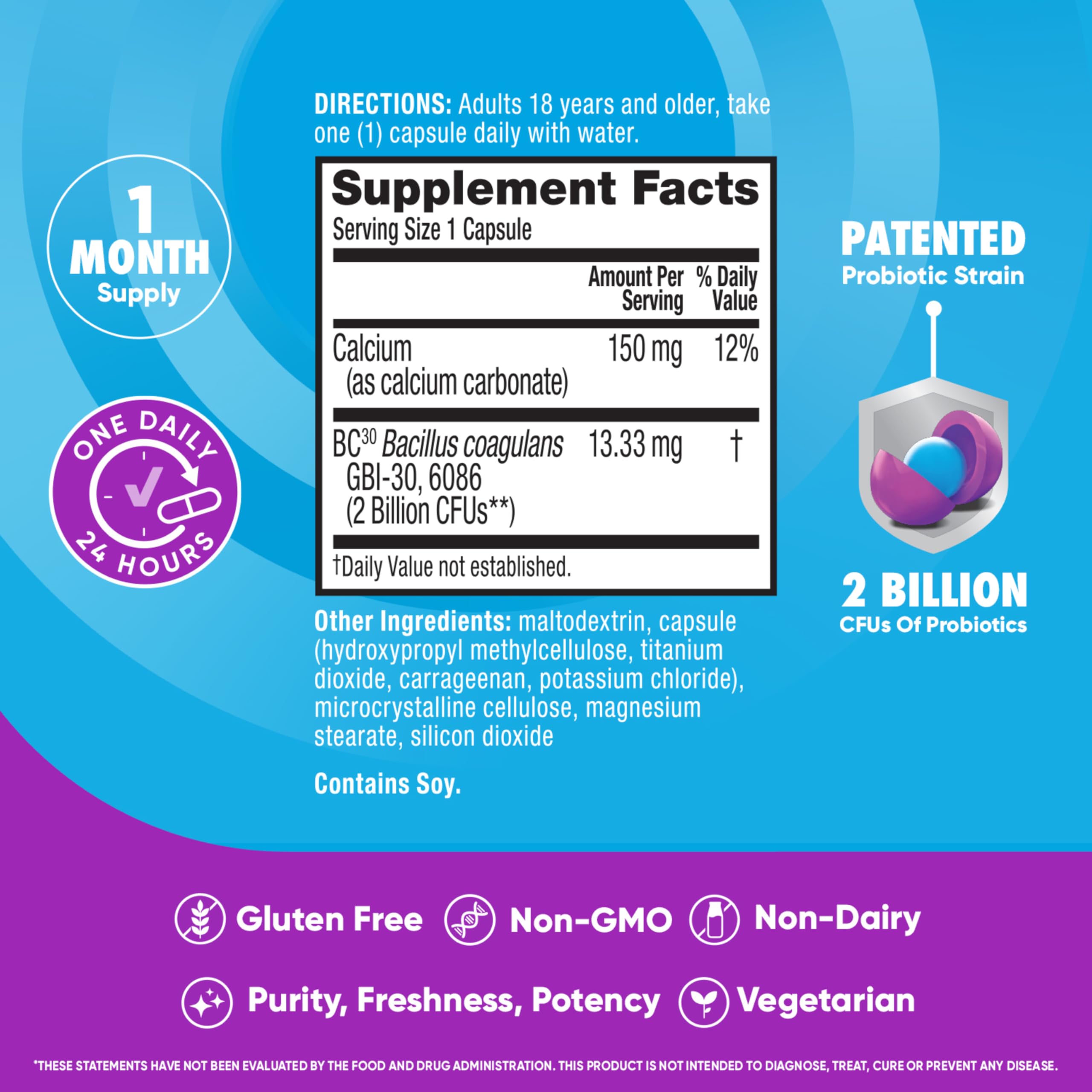 Polvo y cápsula Digestive Advantage enfatizando formulación estable