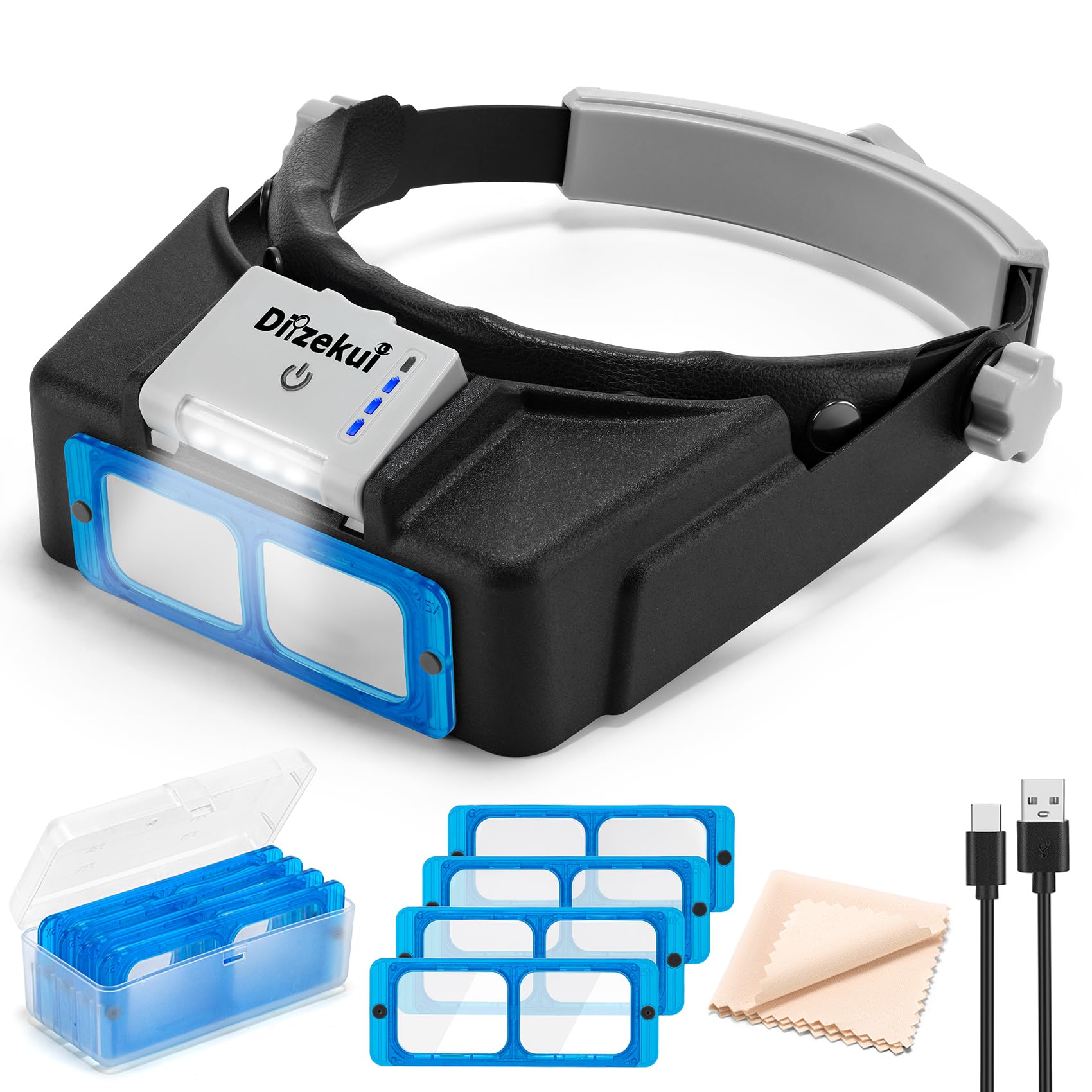 Dilzekui gafas lupa frontal con luz LED para visibilidad precisa