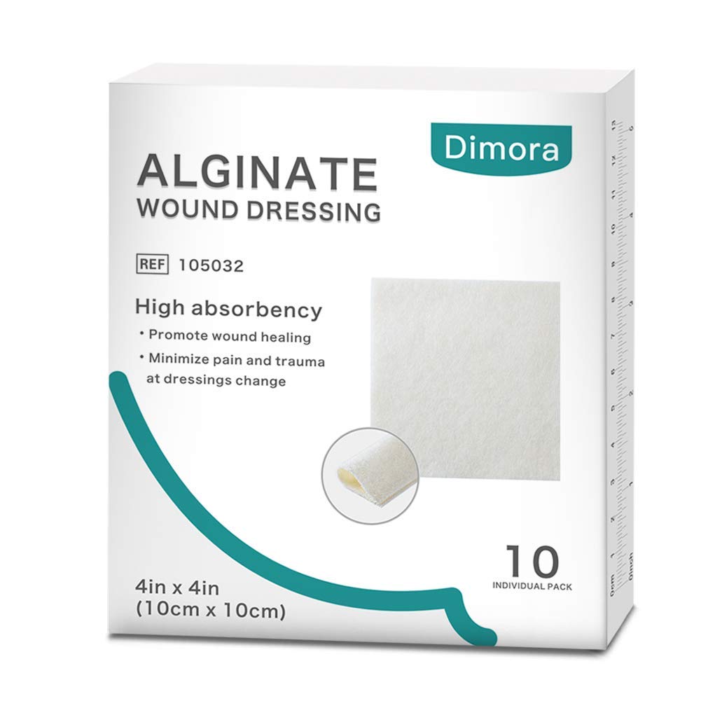 Dimora apósito alginato frontal mostrando tamaño y forma, beneficio absorción rápida