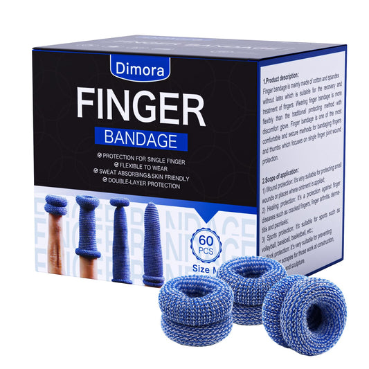 Dimora paquete frontal azul mostrando 60 fundas, protección práctica inmediata