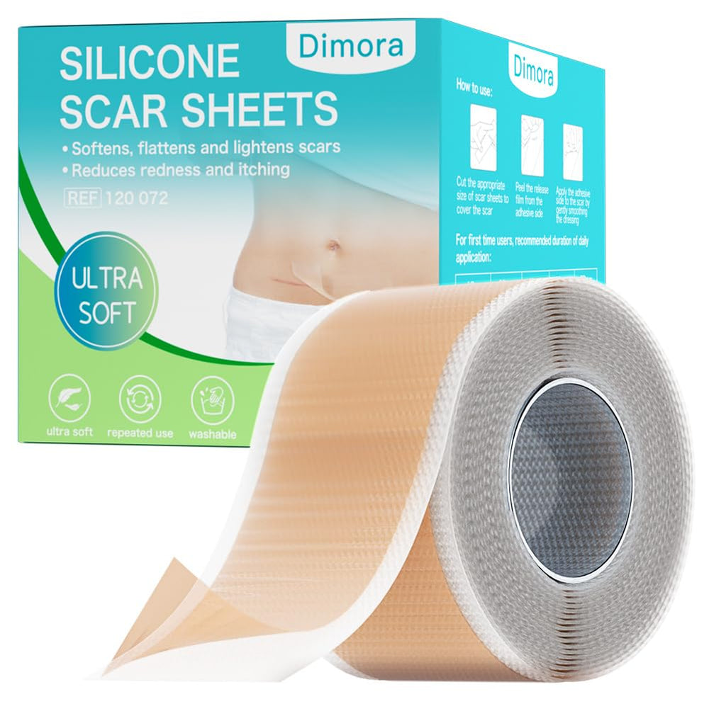 Dimora rollo frontal mostrando el largo y ancho, práctico para recortar y cubrir cicatrices