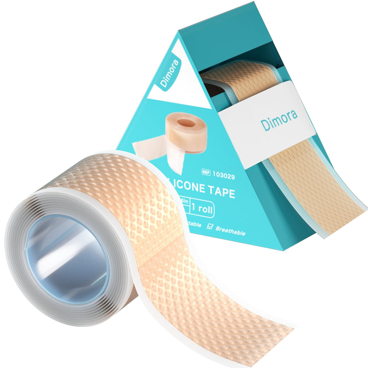 Dimora frontal del rollo mostrando packaging y tamaño práctico