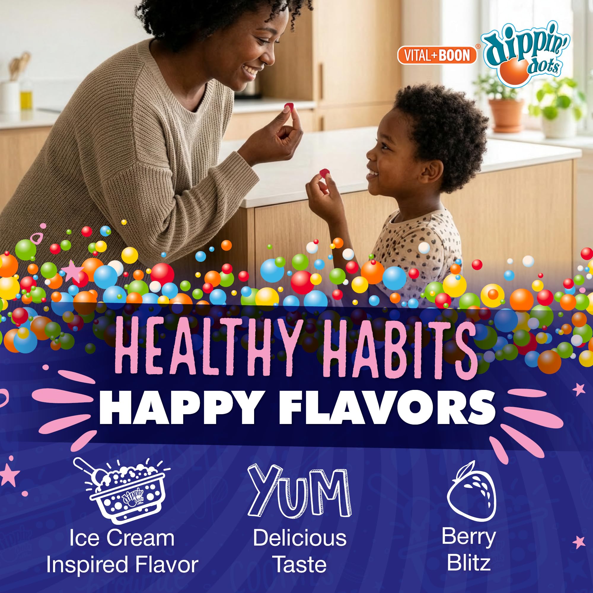 Vital+Boon etiqueta nutricional Dippin' Dots, información clara y confianza