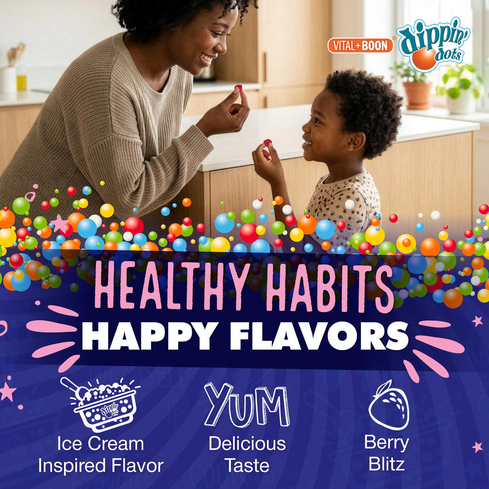 Vital+Boon etiqueta nutricional Dippin' Dots, información clara y confianza