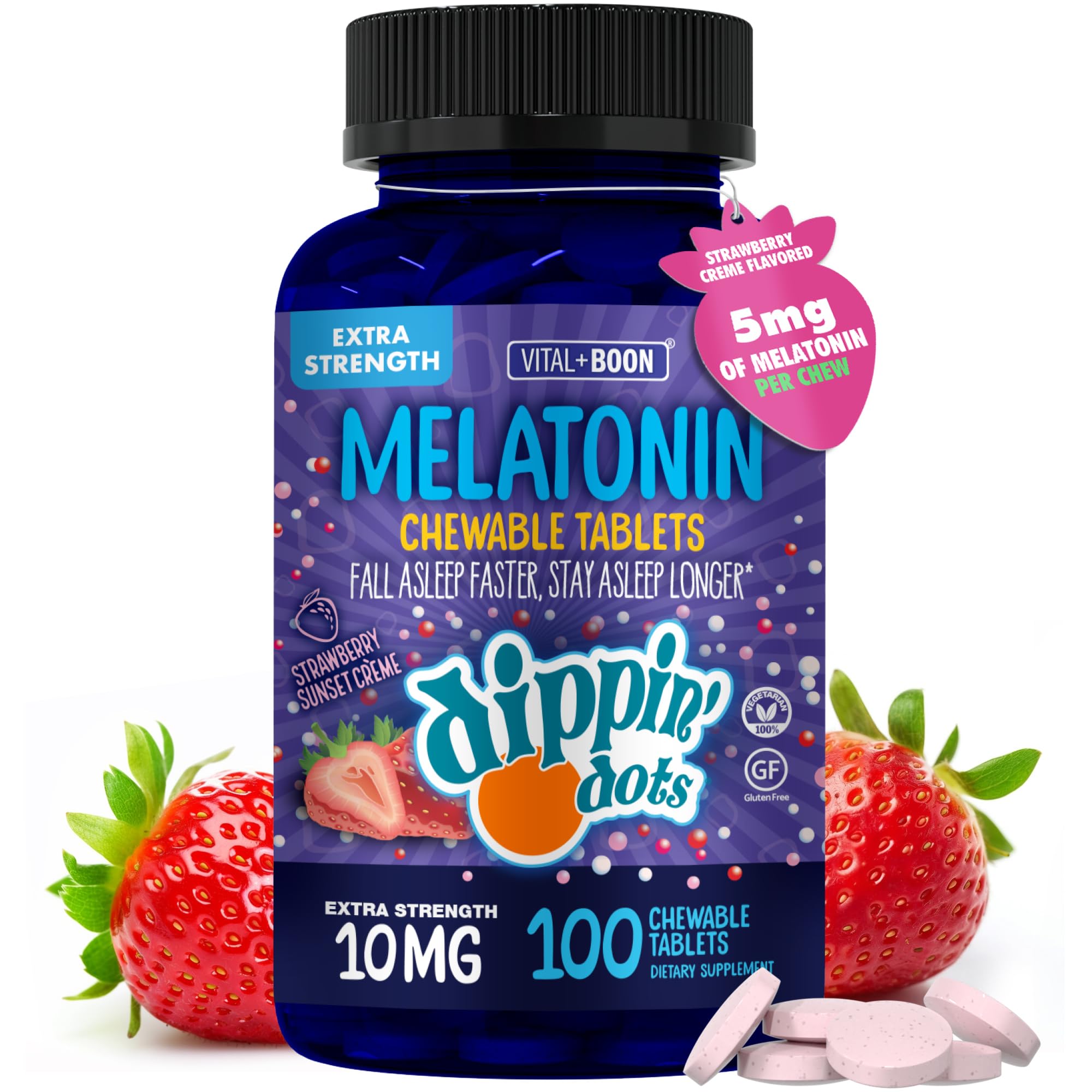 Dippin' Dots símbolo vegetariano y sin gluten en la presentación