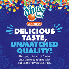 Dippin' Dots tableta en mano para comparar tamaño y dosificación
