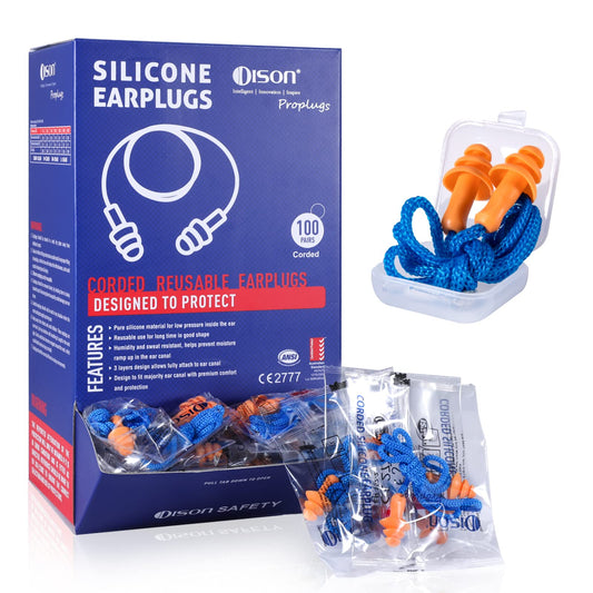 Dison paquete frontal mostrando 100 pares y diseño PROPLUGS, protección inmediata