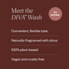 DIVA detalle del rótulo con ingredientes de origen vegetal y sin químicos agresivos