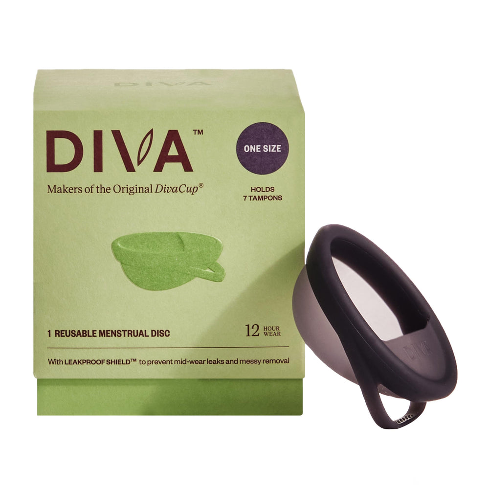 DivaCup empaque frontal mostrando el disco y beneficios ecológicos