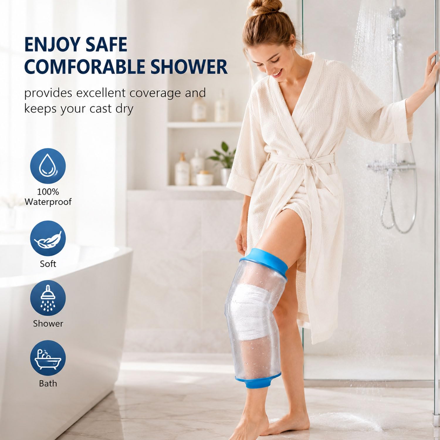 Divvsck protector puesto en ducha manteniendo vendaje seco y cómodo