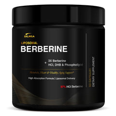 DLNIA frasco frontal liposomal berberina mostrando diseño y beneficios