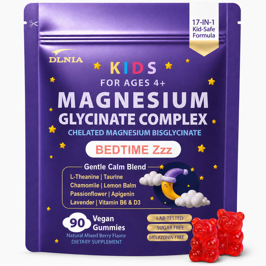 DLNIA envase frontal de gomitas magnesio veganas, práctico y sin azúcar