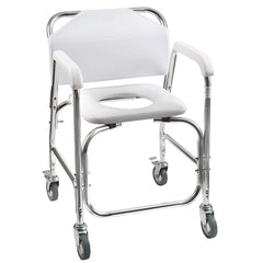 DMI silla de ducha vista frontal que facilita transferencias seguras