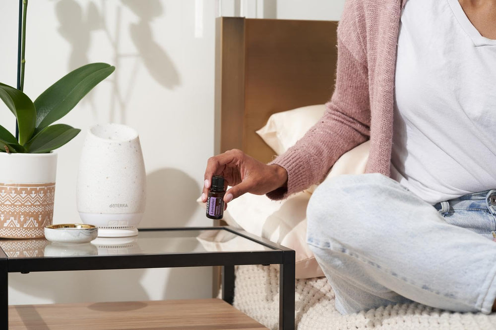 doTERRA aceite en superficie mostrando textura clara y pura