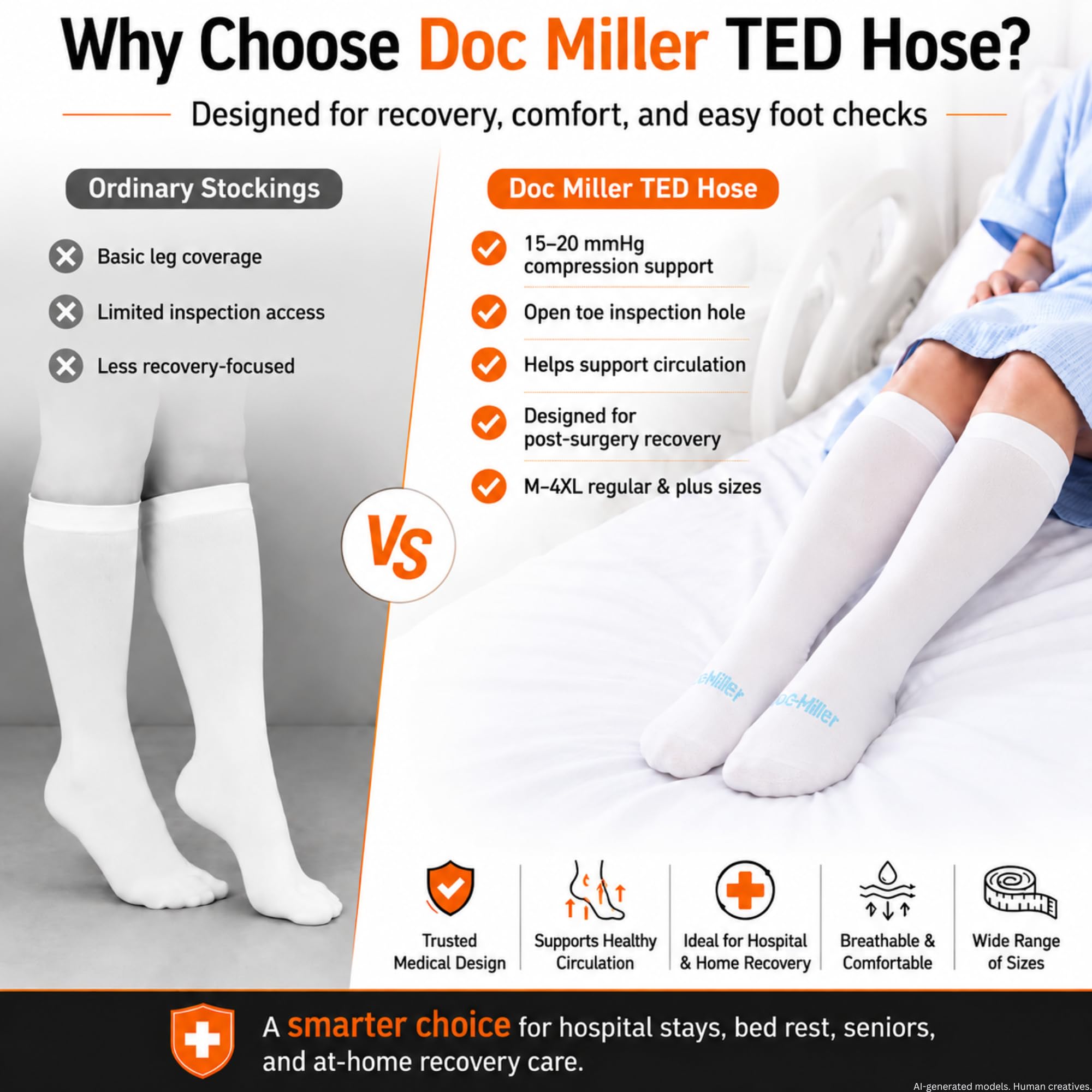 Doc Miller mujer embarazada usando las medias durante viaje y descanso