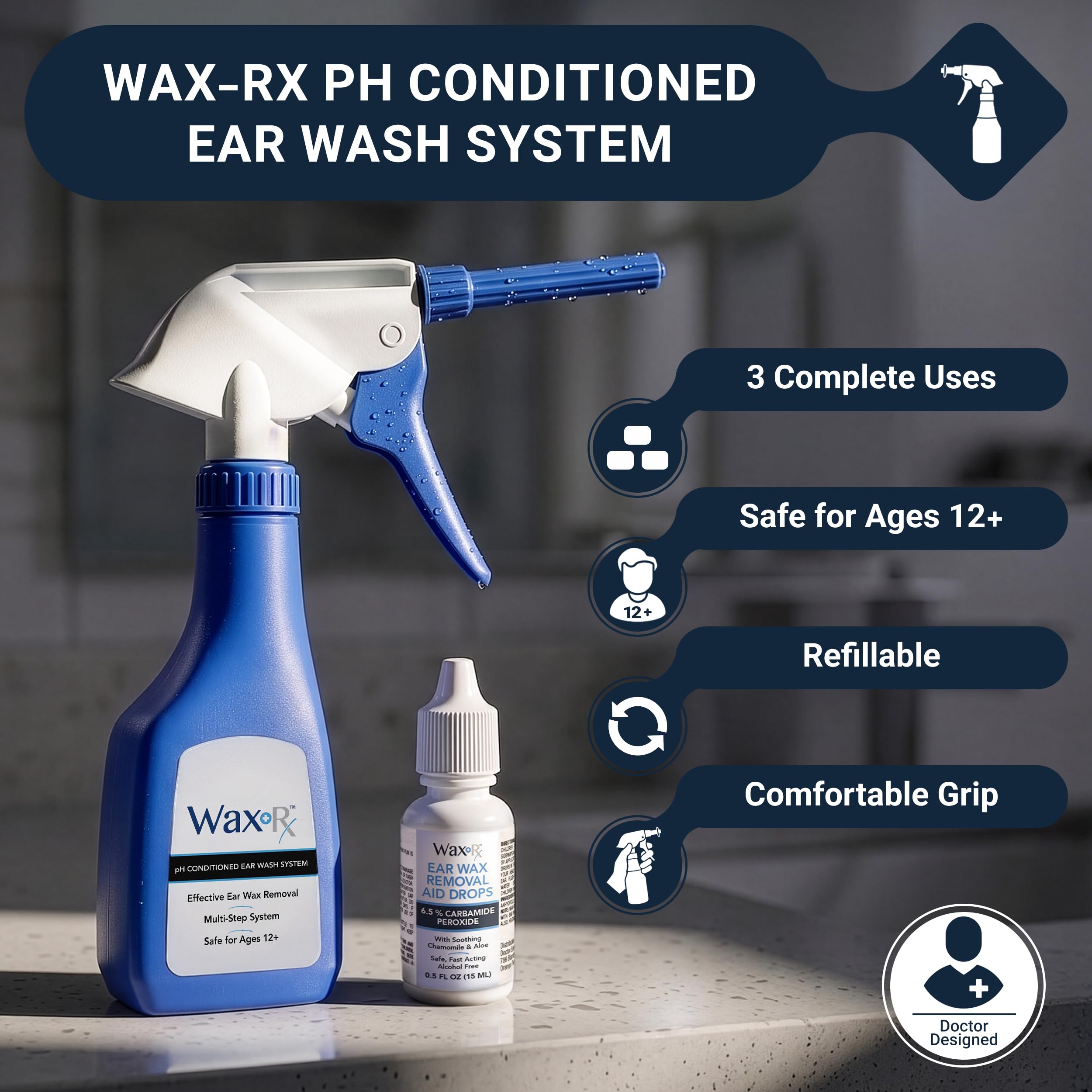 Doctor Easy detalle del gatillo de la botella Wax-Rx que facilita control y aplicación precisa
