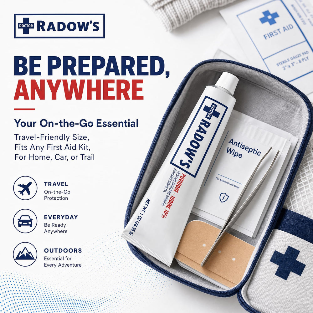 Doctor Radow’s envase abierto con pomada visible, facilita dosificación precisa y sin goteos