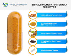 DOCTOR RECOMMENDED SUPPLEMENTS cápsula abierta mostrando polvo de cúrcuma concentrado